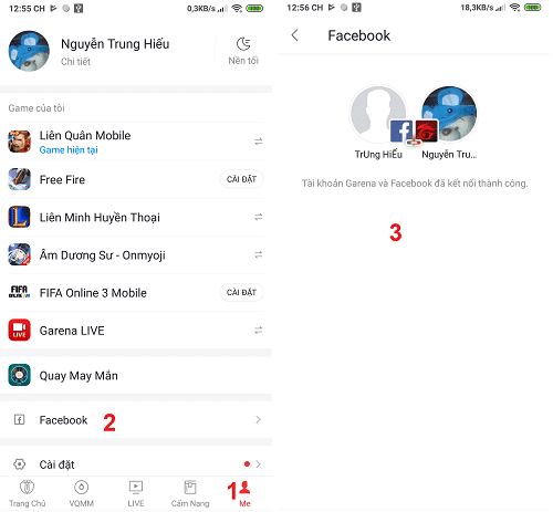 Cách liên kết Facebook với tài khoản Garena