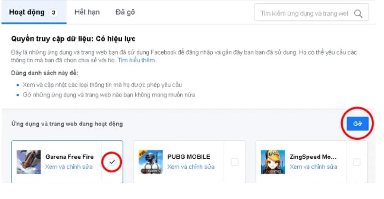 Chọn vào Gỡ ứng dụng game Garena Free Fire