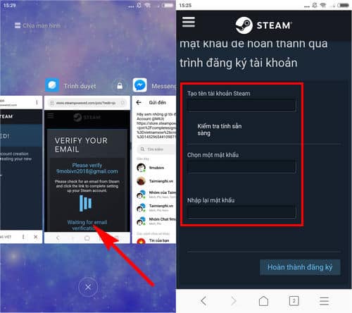 Đăng ký tài khoản như hình
