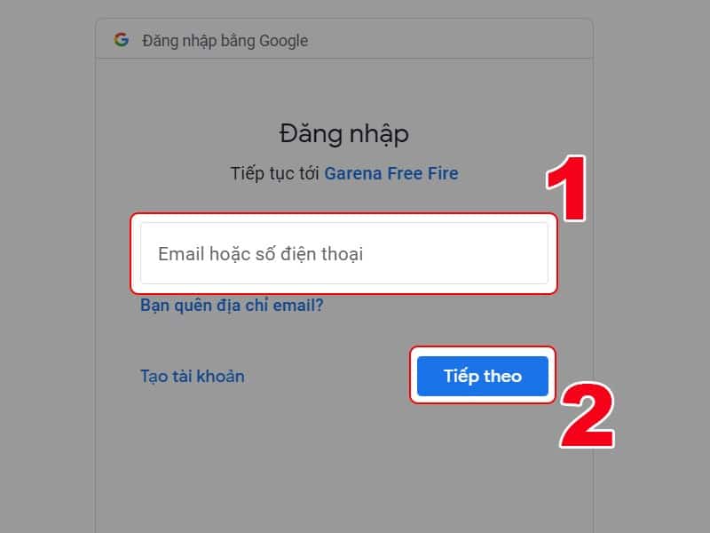 Đăng nhập Free Fire bằng tài khoản Google