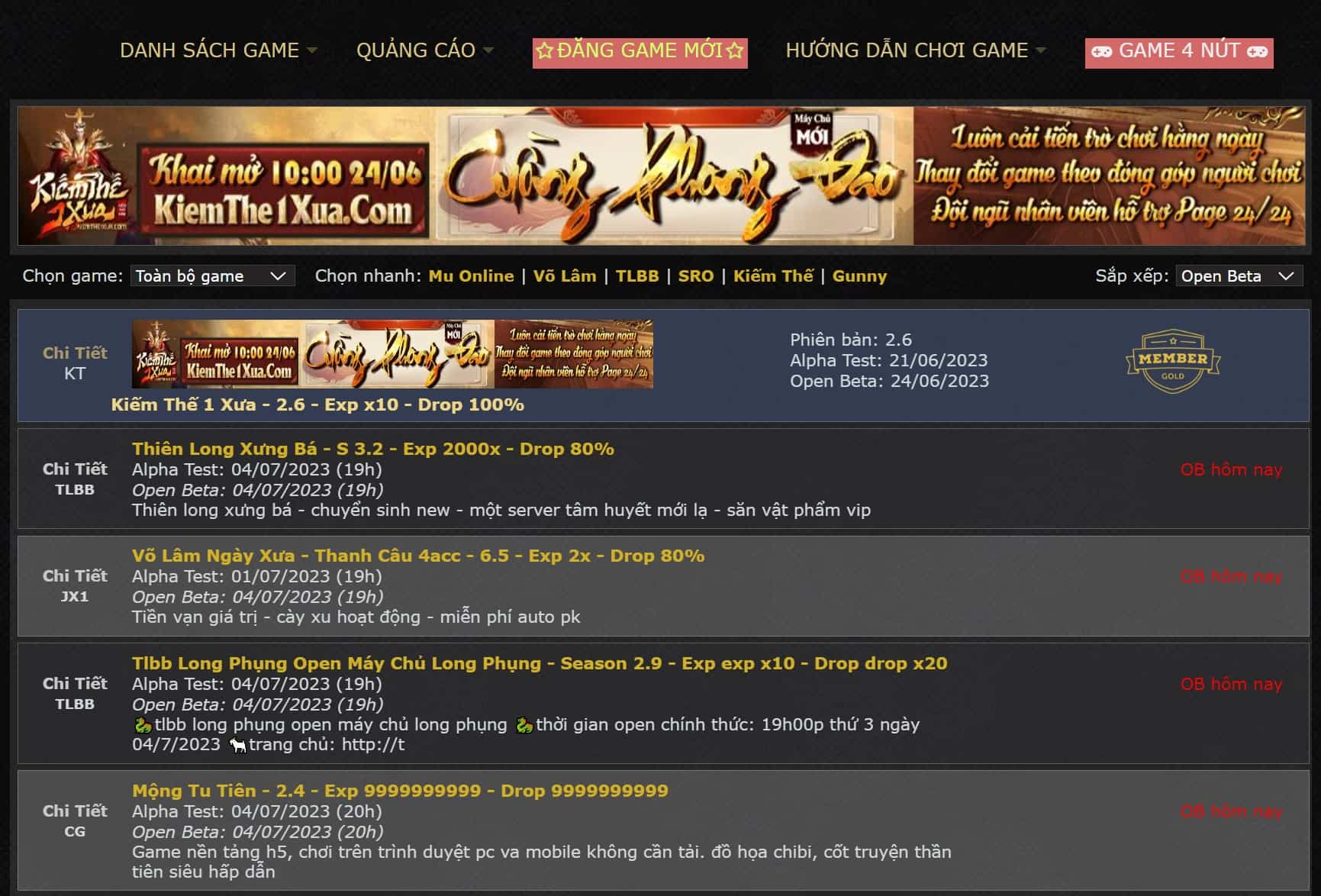 Giao diện trang web Gamemoira