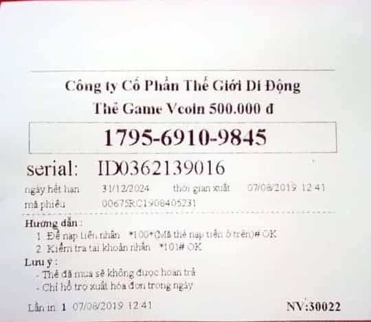 Hình ảnh thẻ vcoin giấy 500k