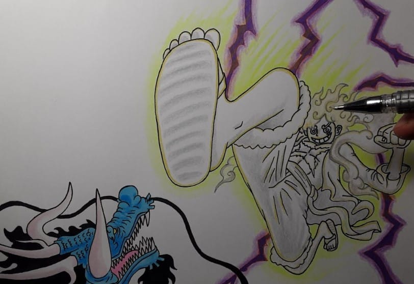Họa Tranh Luffy Gear 5 Đánh Nhau Với Kaido