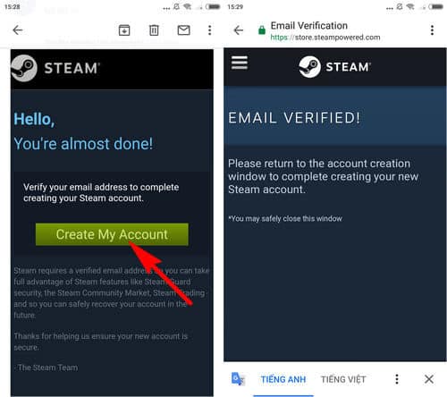 Nhấn Create My Account để xác nhận