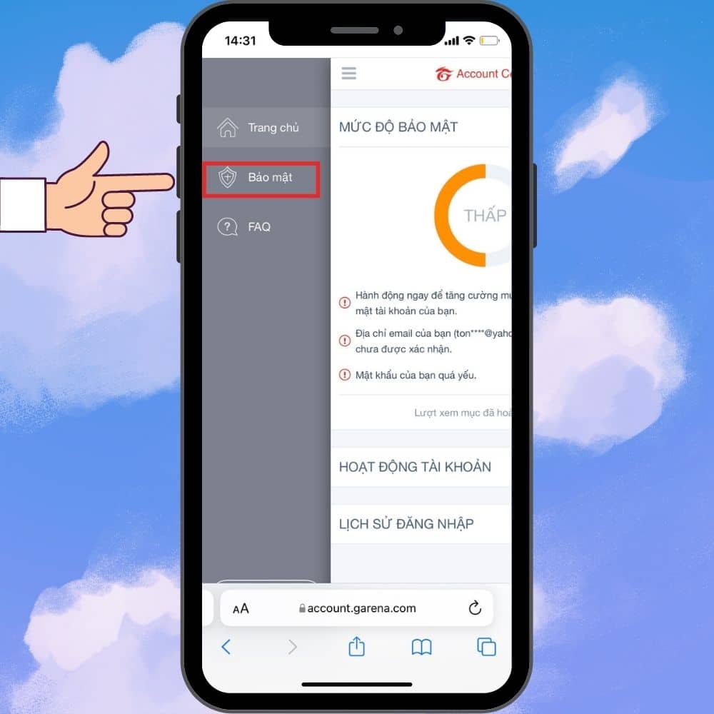 Nhấn chọn vào Bảo mật
