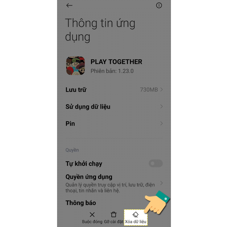 Nhấn vào mục “Xóa dữ liệu”