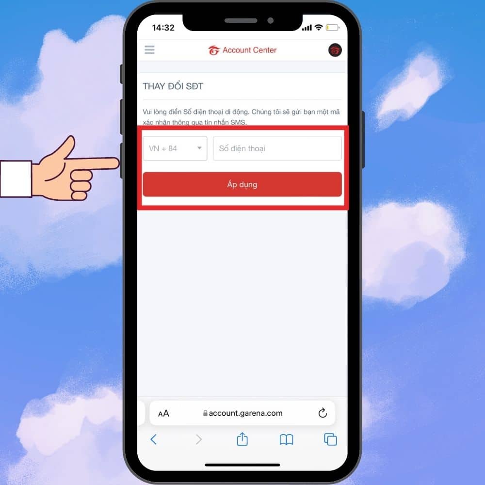 Nhập số điện thoại mới vào ô và click vào mục Áp dụng.