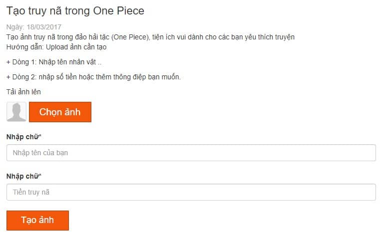 Tạo Ảnh Truy Nã One Piece Online