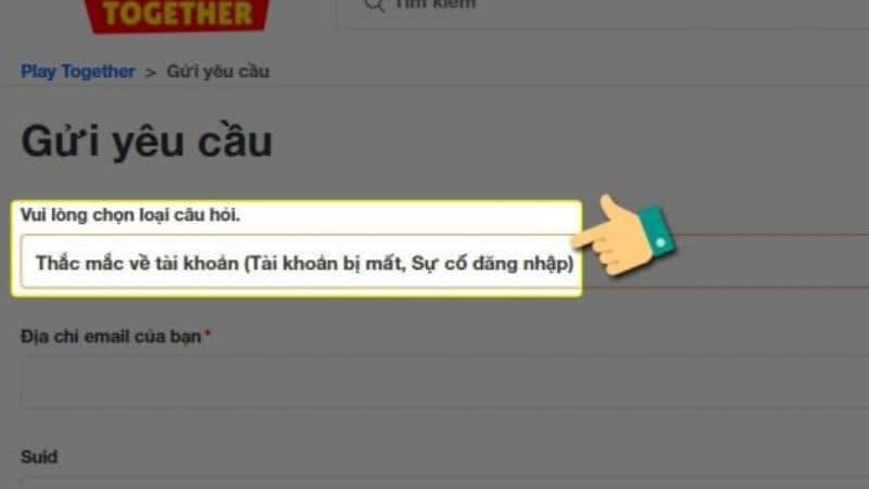 Tìm kiếm và nhấn vào Thắc Mắc Về Tài Khoản