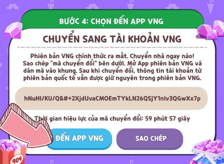 ấn vào “Đến app VNG”