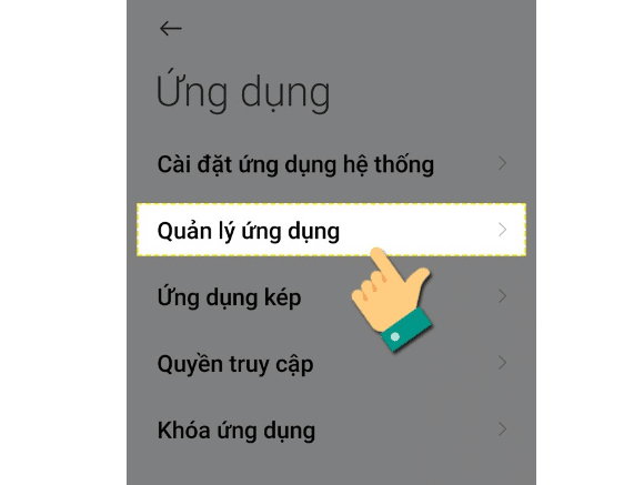 chọn mục “Quản lý ứng dụng”