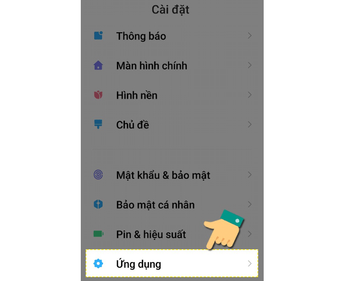 nhấn vào mục “Ứng dụng”