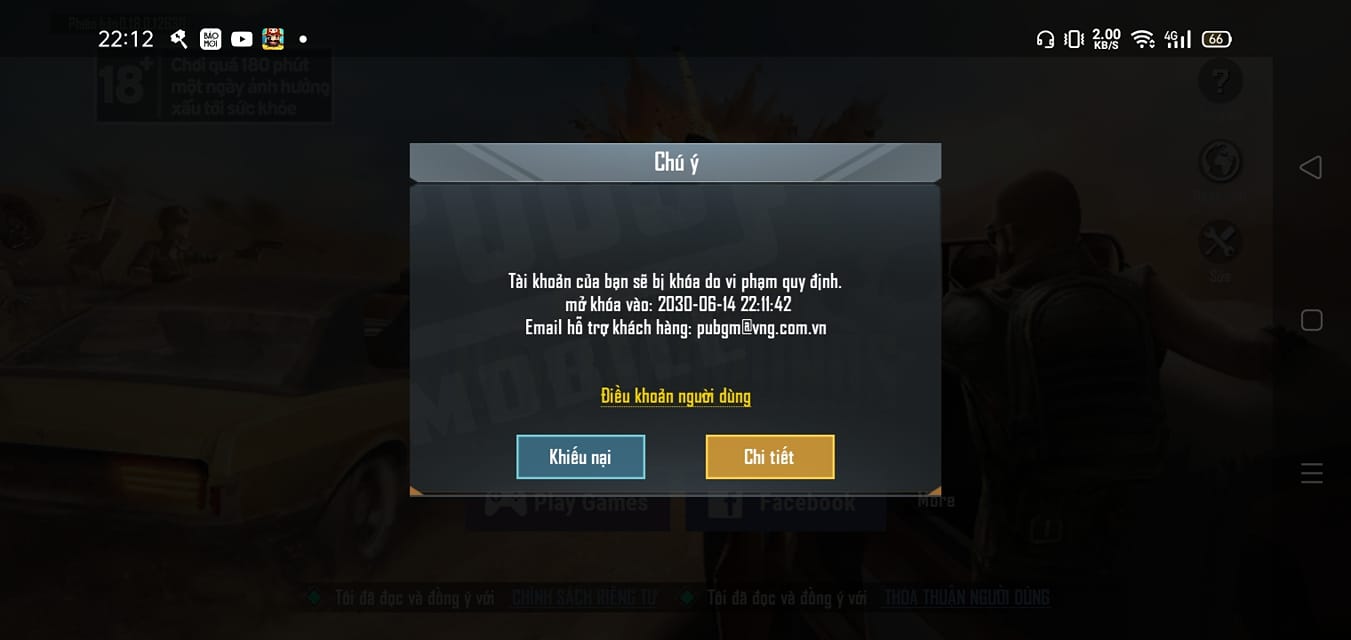 Ảnh TK chơi game Pubg bị ban