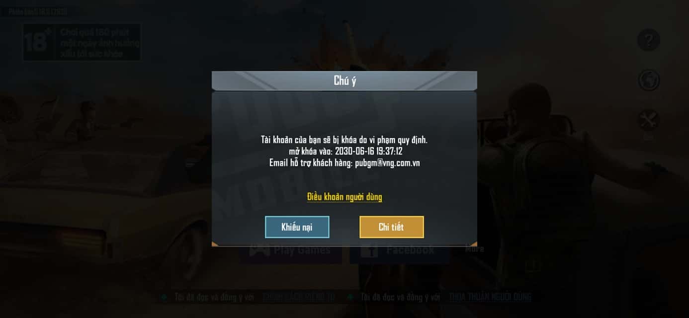 Ảnh TK game Pubg bị ban 10 năm