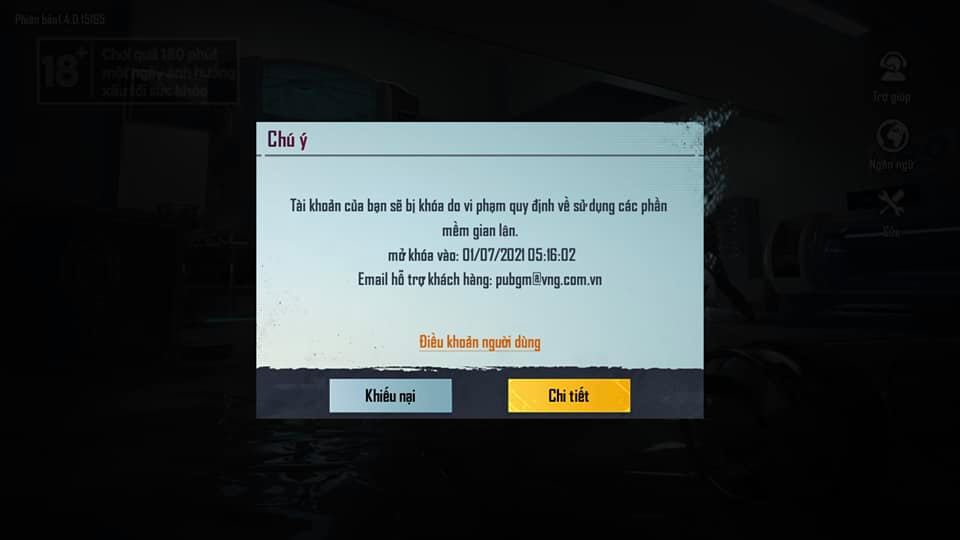 Ảnh tk game Pubg bị ban