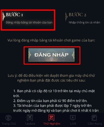 Bấm vào ô ở giữa màn hình có ghi Đăng nhập