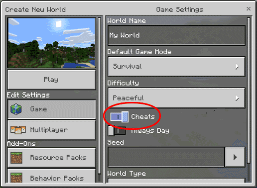 Bật chế độ cheat