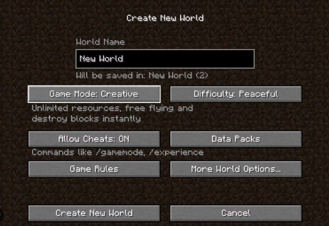 Bật chế độ sáng tạo trong Minecraft