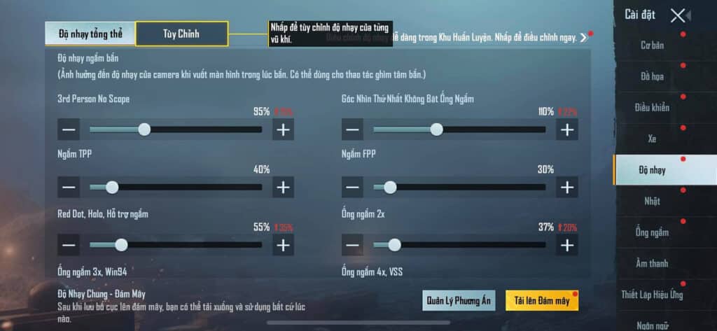Cài đặt độ nhạy ngắm bắn