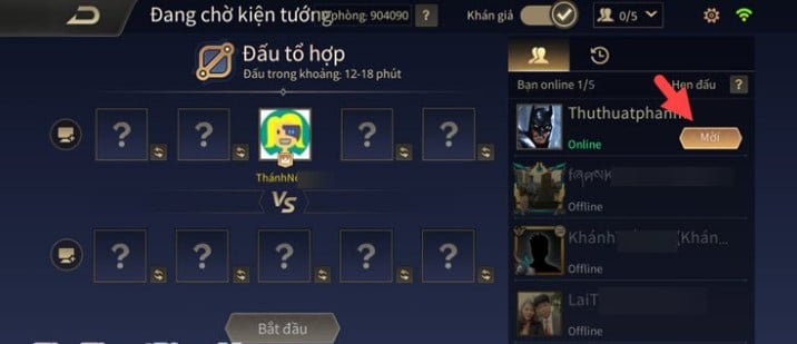 Chạm vào nút Mời