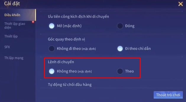 Chỉnh nút di chuyển