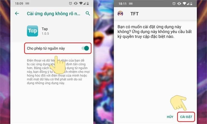 Cho phép cài đặt ứng dụng