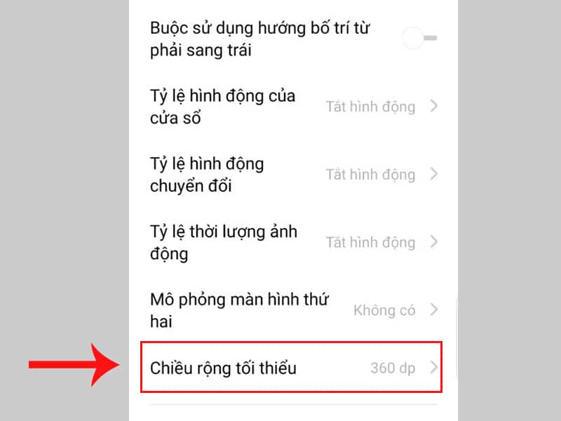 Chọn Chiều rộng tối thiểu