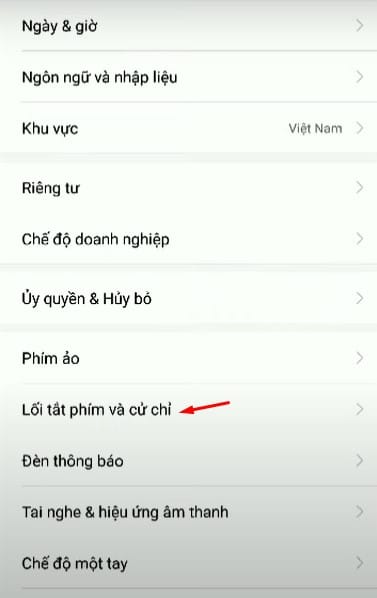 Chọn Lỗi tắt phím và cử chỉ