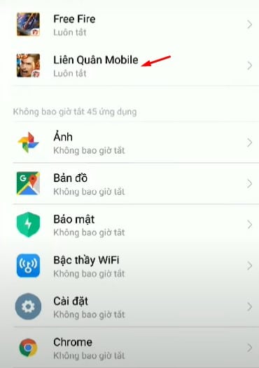 Chọn Luôn tắt