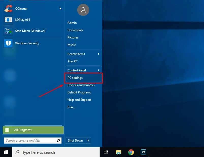 Chọn PC Settings