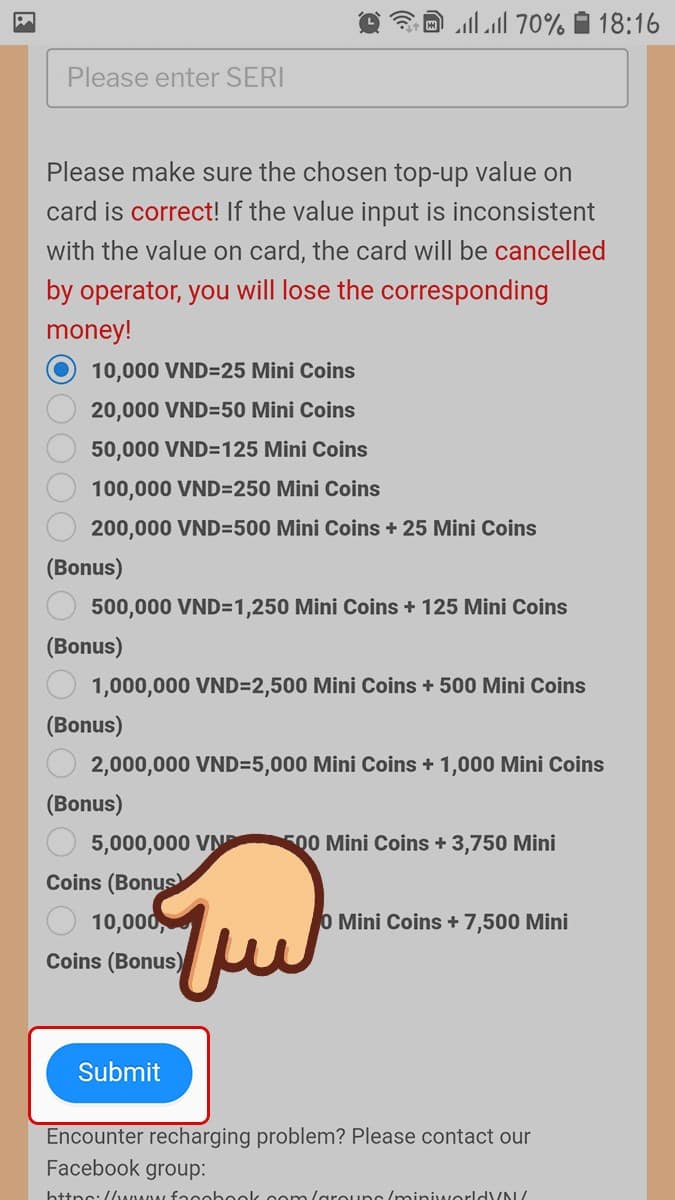 Chọn Submit để xác nhận