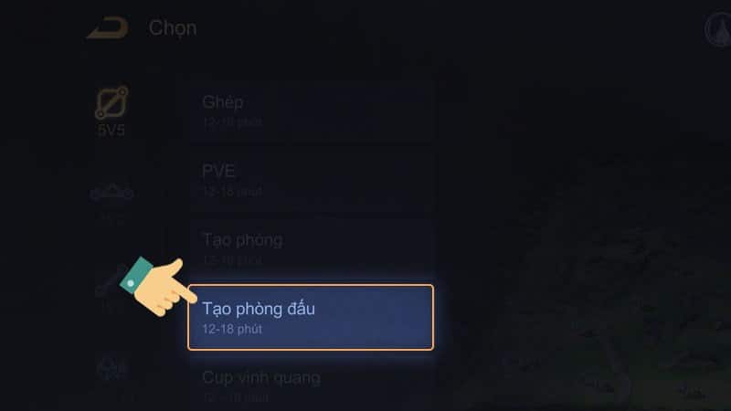 Chọn Tạo phòng đấu