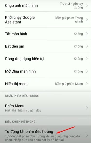 Chọn mục Tự động tắt phím điều hướng