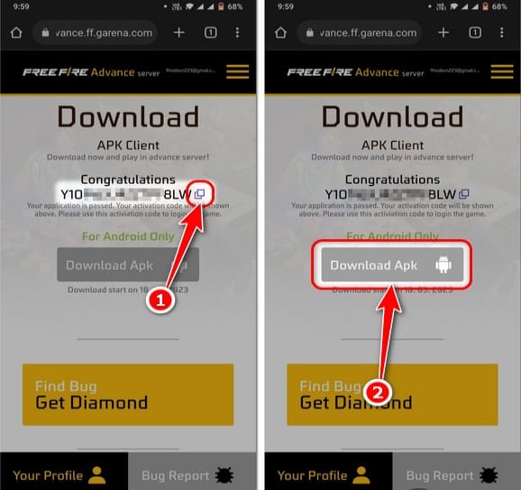 Copy mã code và nhấn Download APK