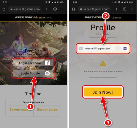 Điền địa chỉ Email còn hoạt động, nhấn Join Now