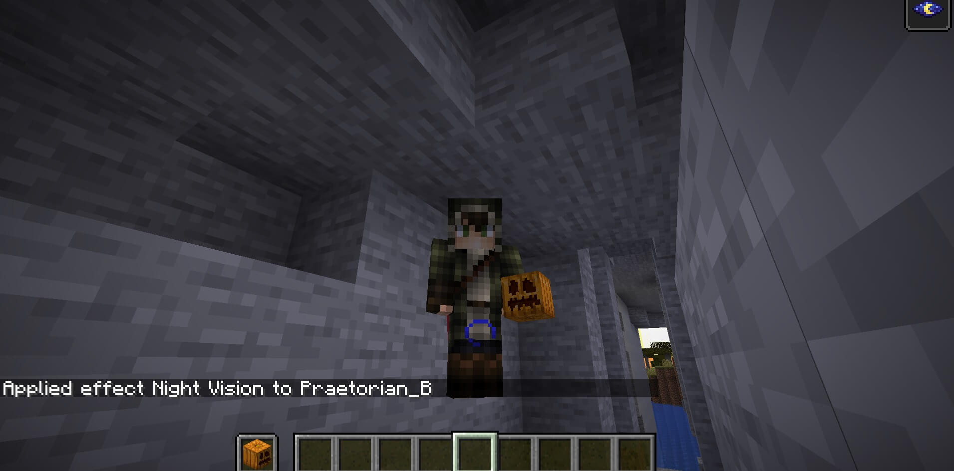 Dùng lệnh nhìn trong bóng tối trong Minecraft thành công