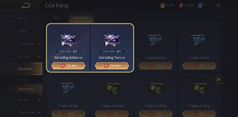 Dùng ruby để mua các gói tướng vĩnh viễn - Cách Đổi Ruby Trong Liên Quân