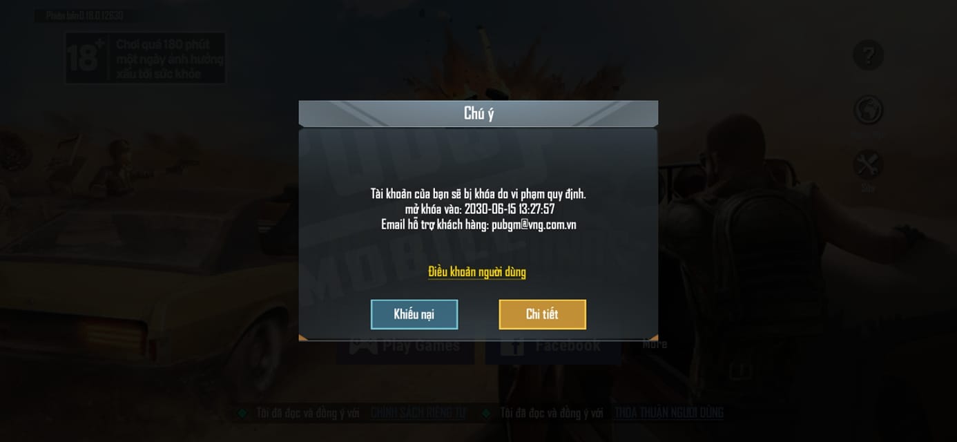 Hình acc chươi game Pubg bị ban 10 năm
