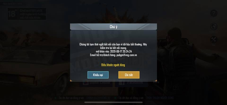 Hình acc game Pubg bị ban 10 phút