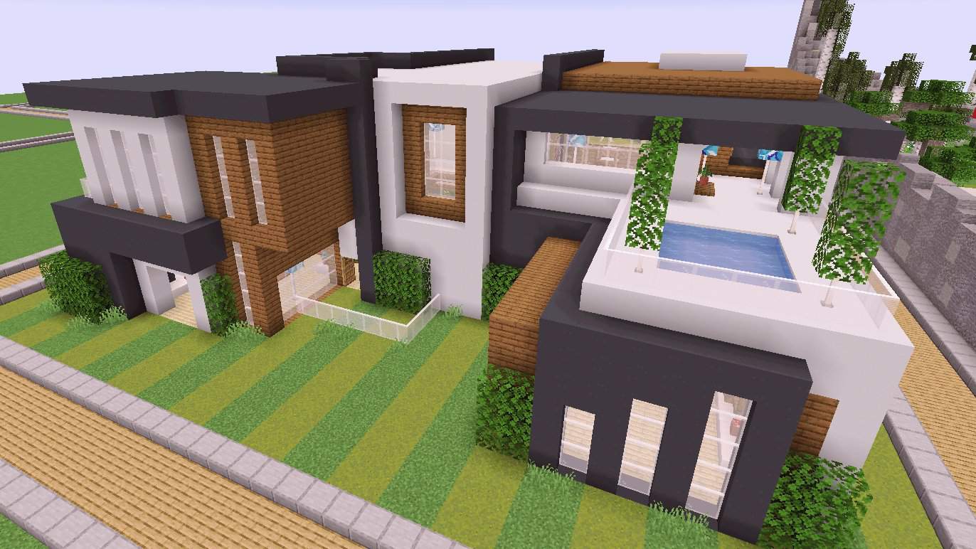 Hình ảnh nhà hiện đại trong Minecraft 2 tầng
