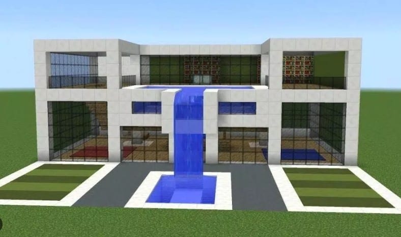 Hình ảnh nhà hiện đại trong Minecraft có thác