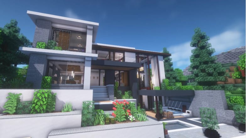 Hình ảnh nhà hiện đại trong Minecraft nhiều câu cảnh