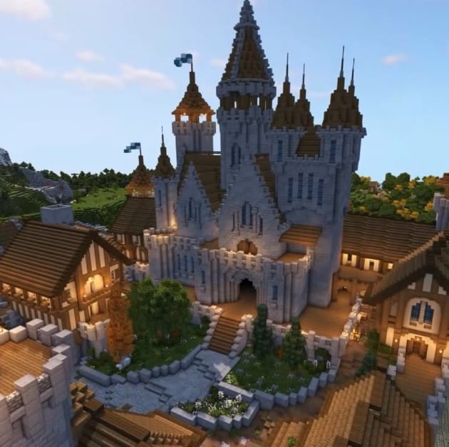 Hình ảnh nhà trung cổ Minecraft cực kỳ ấn tượng