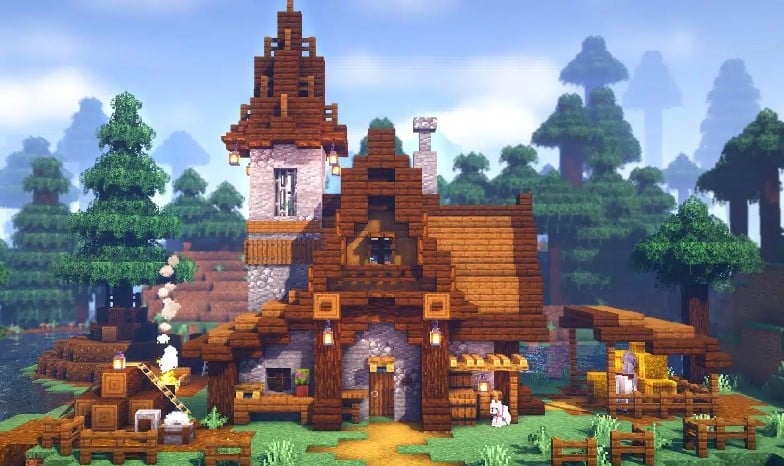 Hình ảnh nhà trung cổ Minecraft cực kỳ độc lạ