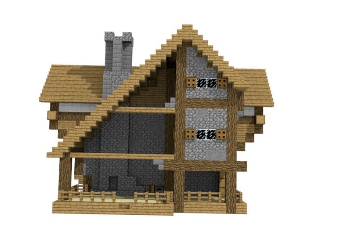 Hình ảnh nhà trung cổ Minecraft đơn giản mà đẹp