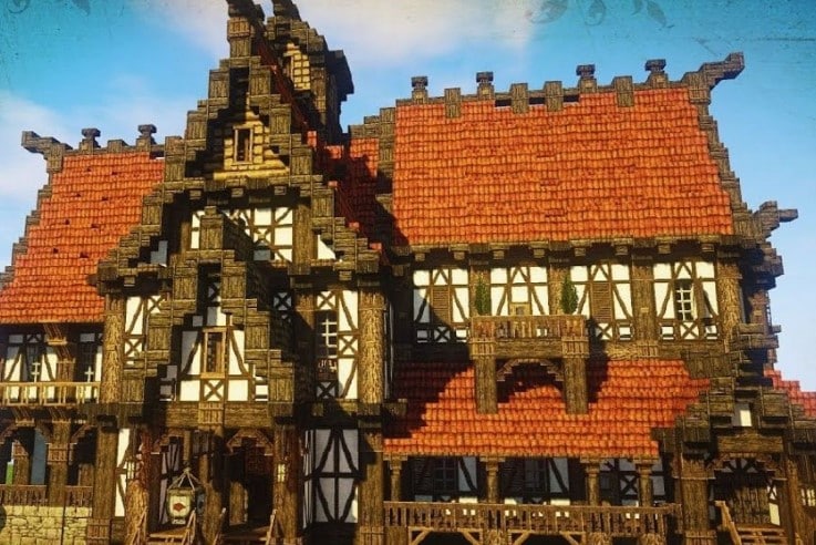 Hình ảnh nhà trung cổ Minecraft rất ấn tượng