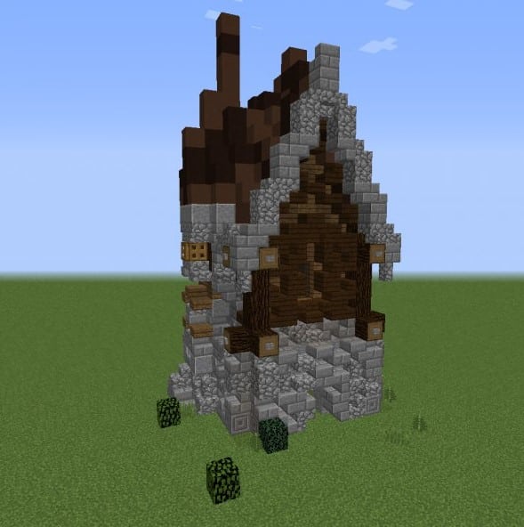 Hình ảnh nhà trung cổ Minecraft tối giản