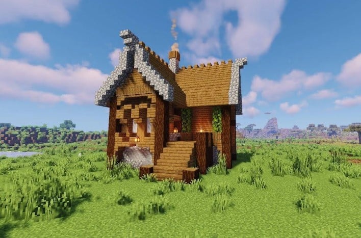 Hình ảnh nhà trung cổ Minecraft vô cùng đơn giản