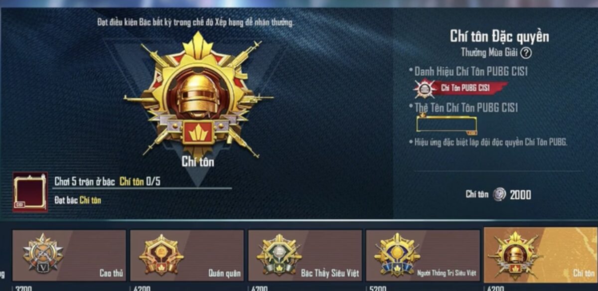 Hình rank Chí Tôn Pubg mới nhất