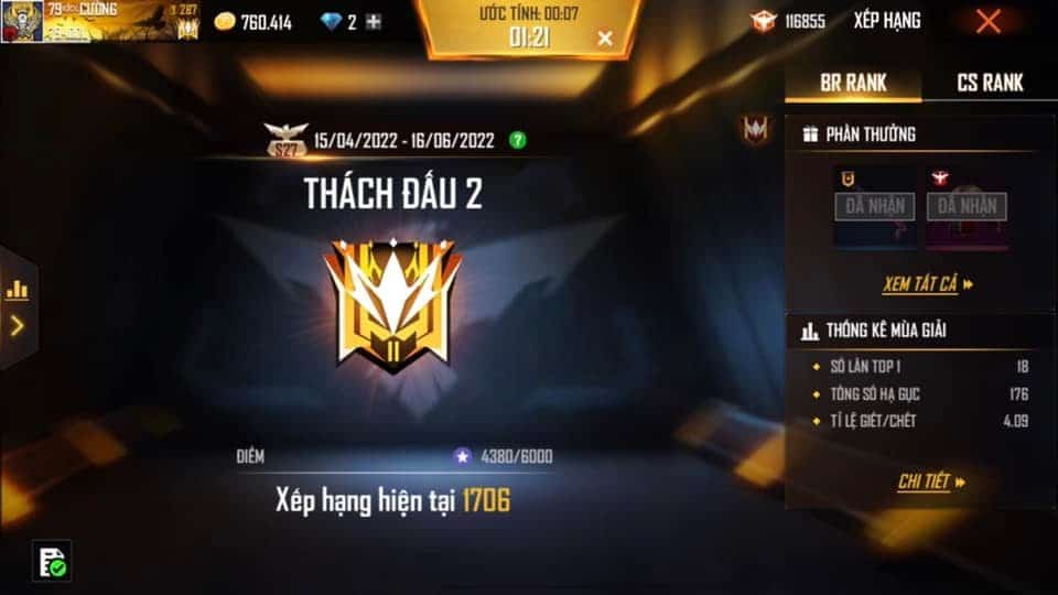 Hình rank Thách Đấu Free Fire cực chất